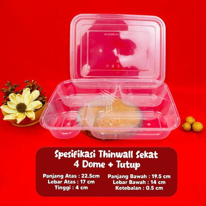 Dingdong- Lunch Box 4 Sekat Dome / Kotak Makan 4 Sekat Dome Isi 25 Pcs