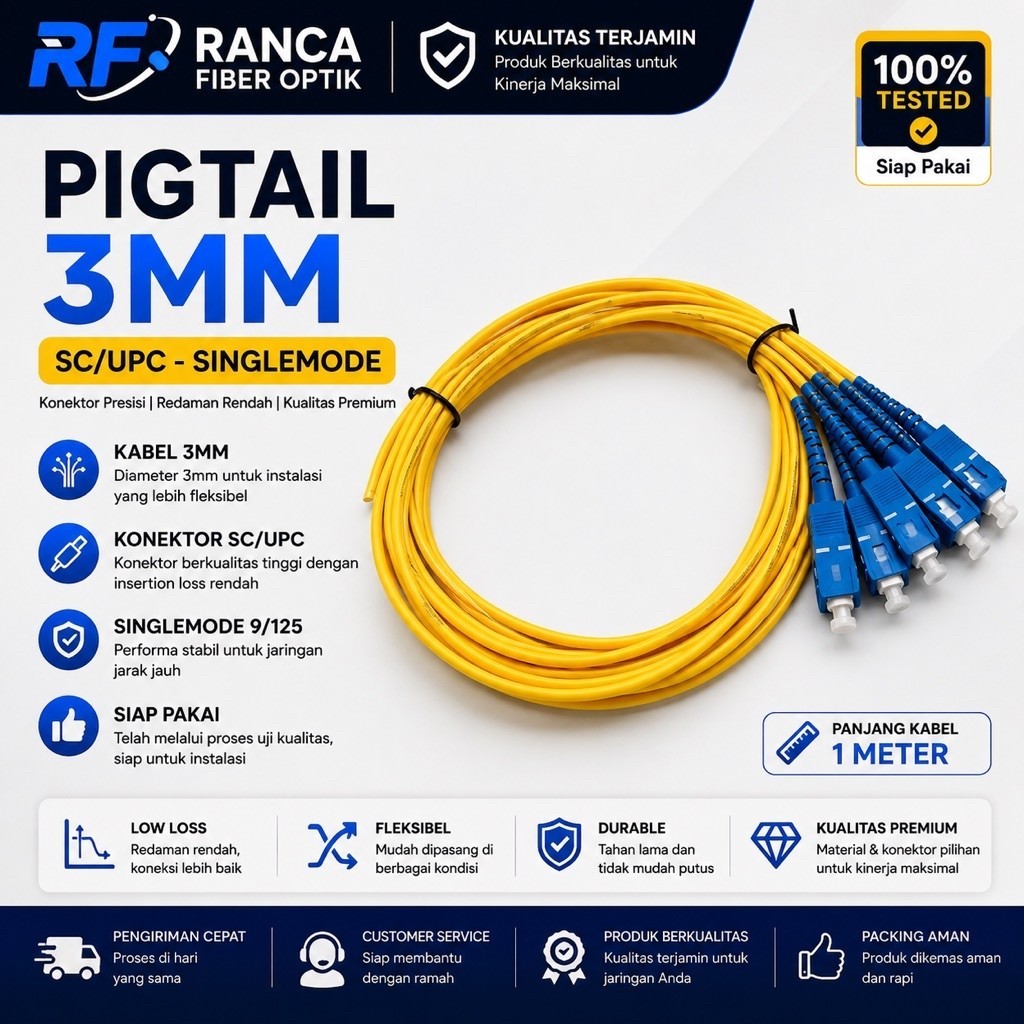 Pigtail SC UPC 3mm 2mm Pigtail SC UPC panjang 1,5mm
