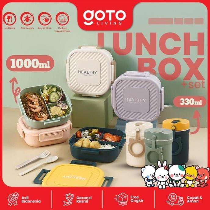 Dingdong- Goto Mumu Lunch Box Tempat Makan Kotak Bekal Bento Box 3 Sekat