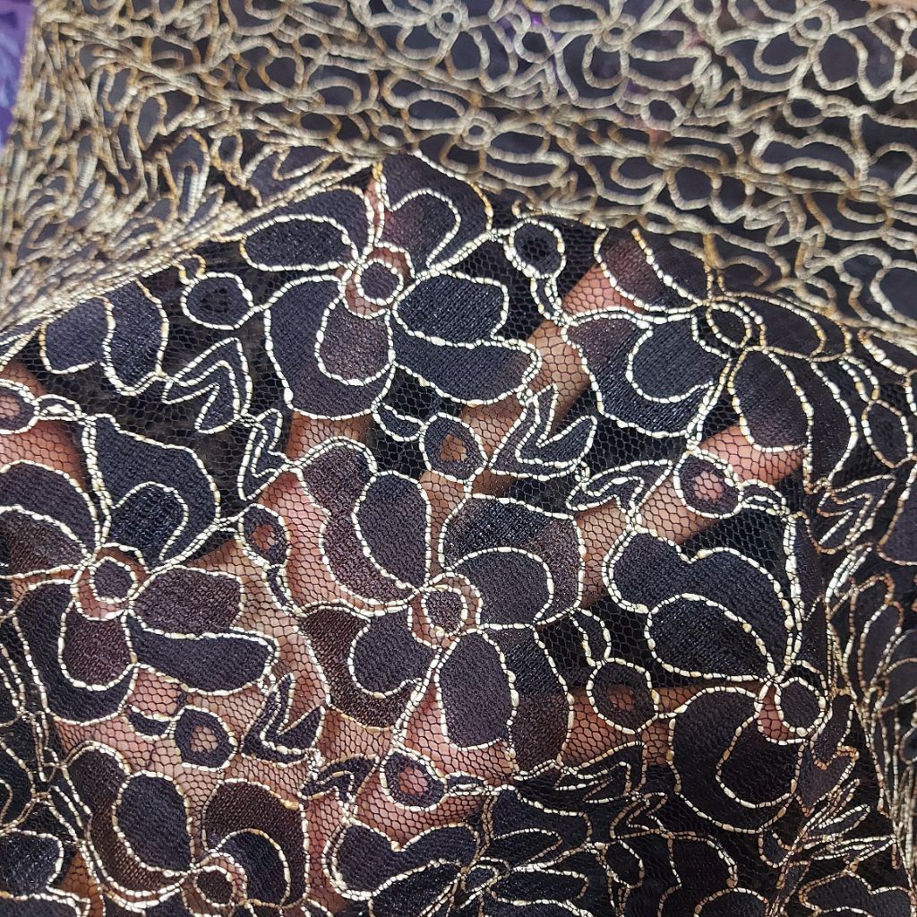 kain brokat meteran  - kain brokat  - kain brokat motif  - kain brokat mewah ( hitam) tb