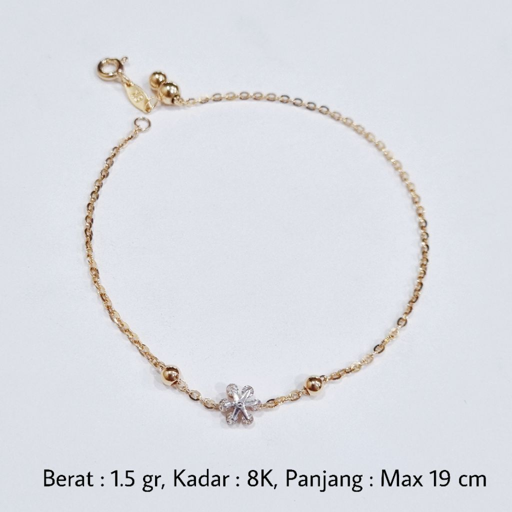Gelang Serut Bunga Emas UBS 8K Panjang Maksimal 19 cm - MA11 / 1.5 gram