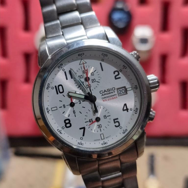 JAM TANGAN PRIA CASIO ARGENT CHRONOGRAPH SECOND ORIGINAL
