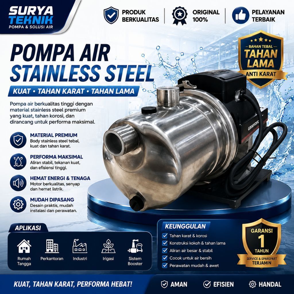Mesin Pompa Air Sumur Dangkal Semi Jet Pump Stainless Steel Grundfos JP 5-48

