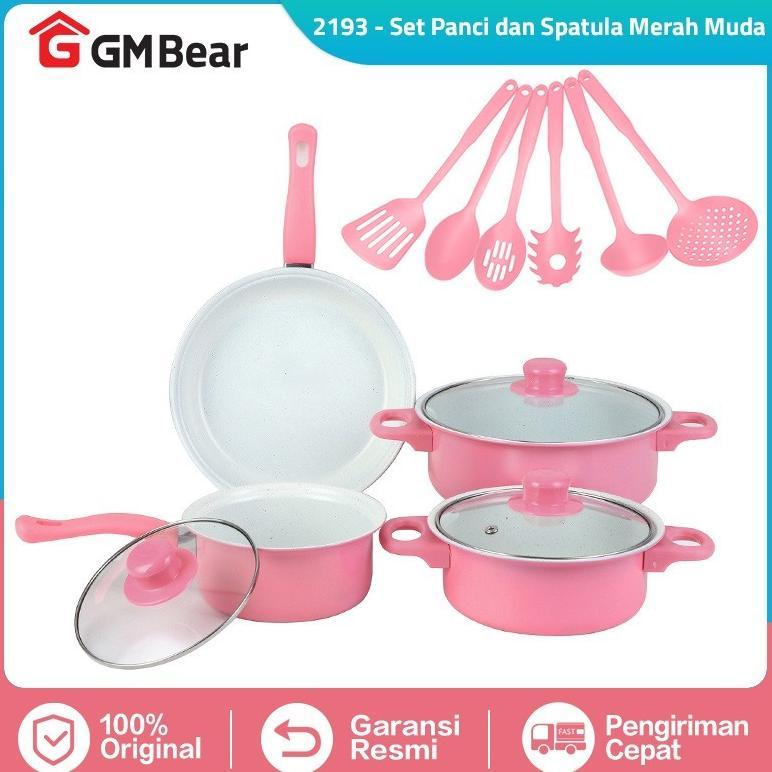 GM Bear Set Panci dan Spatula Merah Muda 2193 - Wajan Penggorengan Spatula Set Frypan Saucepan