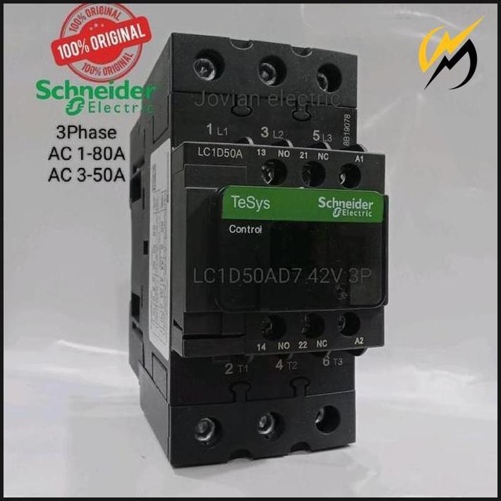 Kontaktor Contactor Schneider Lc1D50Ad7 80A 42V 3P Original Baru