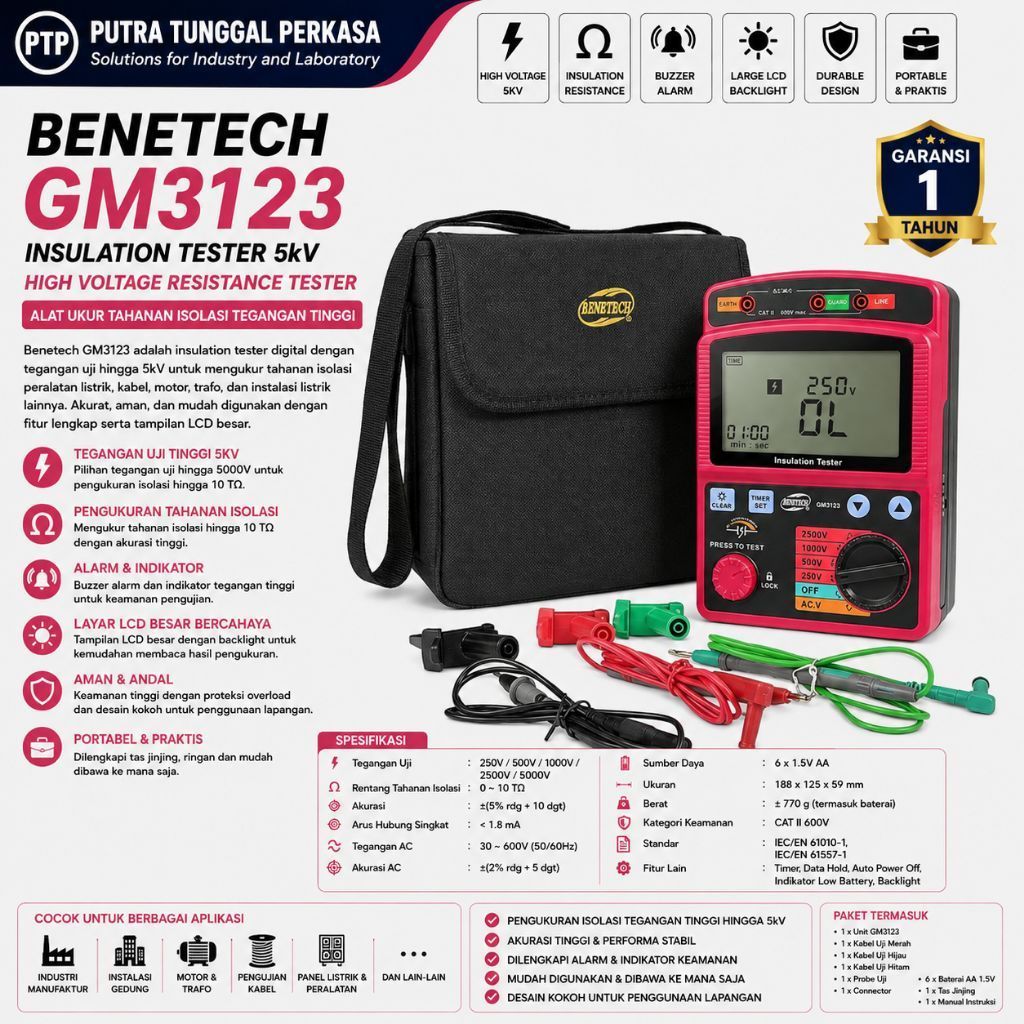 Insulation Tester Benetech GM3123 High Voltage 5KV Resistance Tester