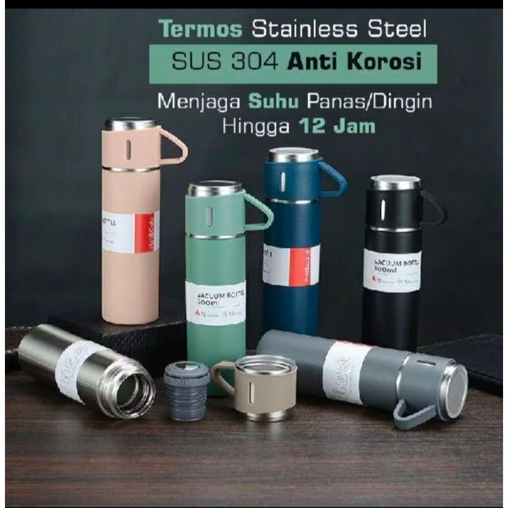 Termos Vacuum Flask Set 500ml - Desain Elegan, Warna Acak, Souvenir Premium
