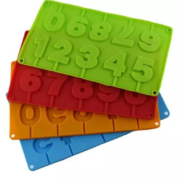 Cetakan Silikon Cokelat 3D Food Grade / Cetakan Silikon Permen Lollipop Angka Besar 0 - 9 3D