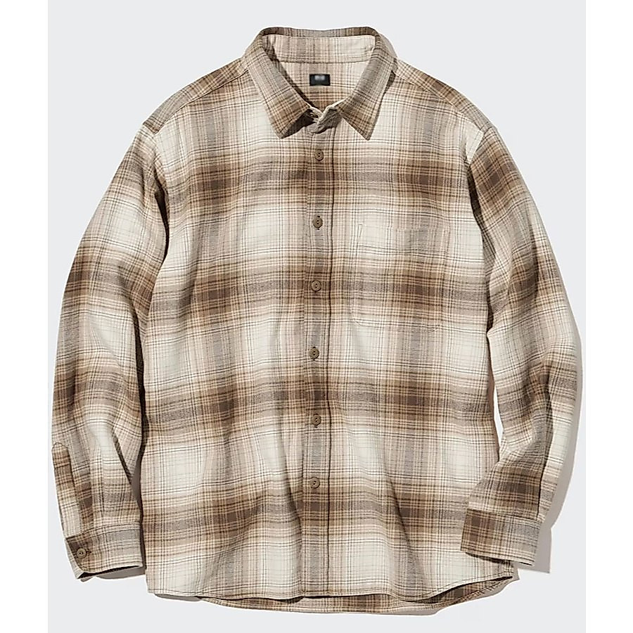 Kemeja Flannel Veterano Uniqlo Brown Cream L