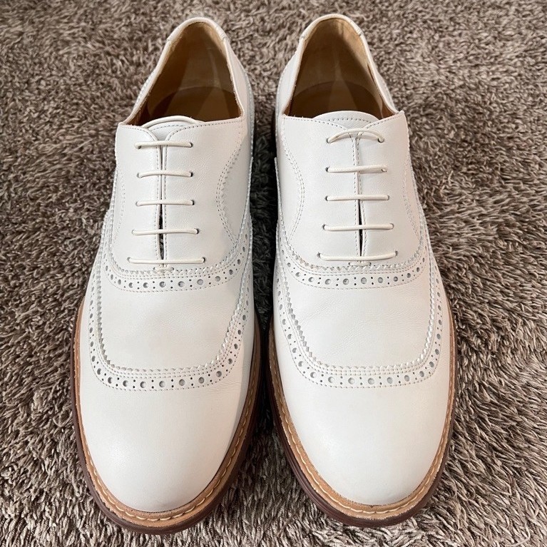 Leather Shoes Salvatore Ferragamo Borg Oxford White Sepatu Putih Size 45