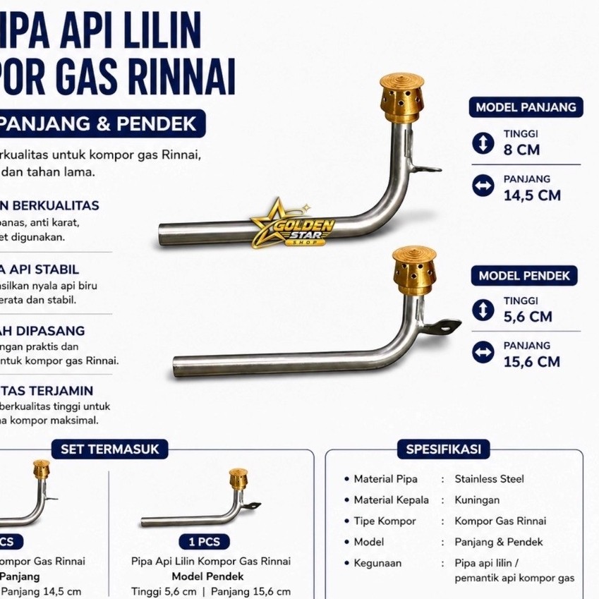 PIPA L + BURNER API LILIN KOMPOR GAS RINAI / API LILIN KOMPOR GAS RINAI