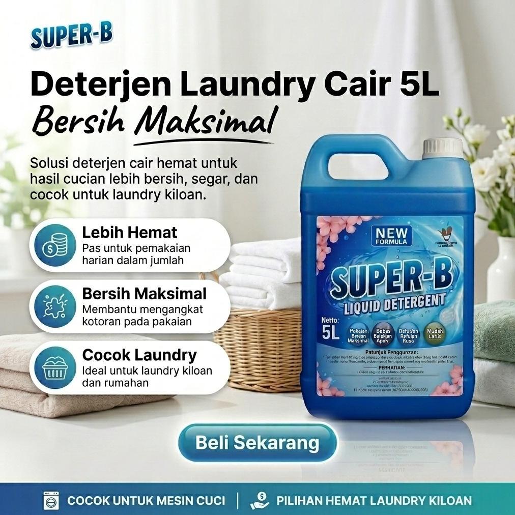 Deterjen Laundry Cair SUPER-B 5L Hemat Bersih Maksimal untuk Mesin Cuci & Laundry Kiloan