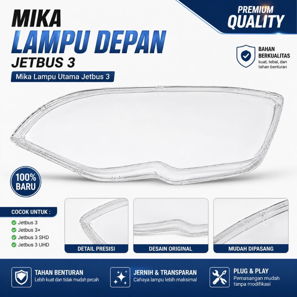 Lampu Depan Mika Jetbus 3 | Cover Lampu Utama JETBUS 3 Transparan Mudah Dipasang | ORI PRESISI
