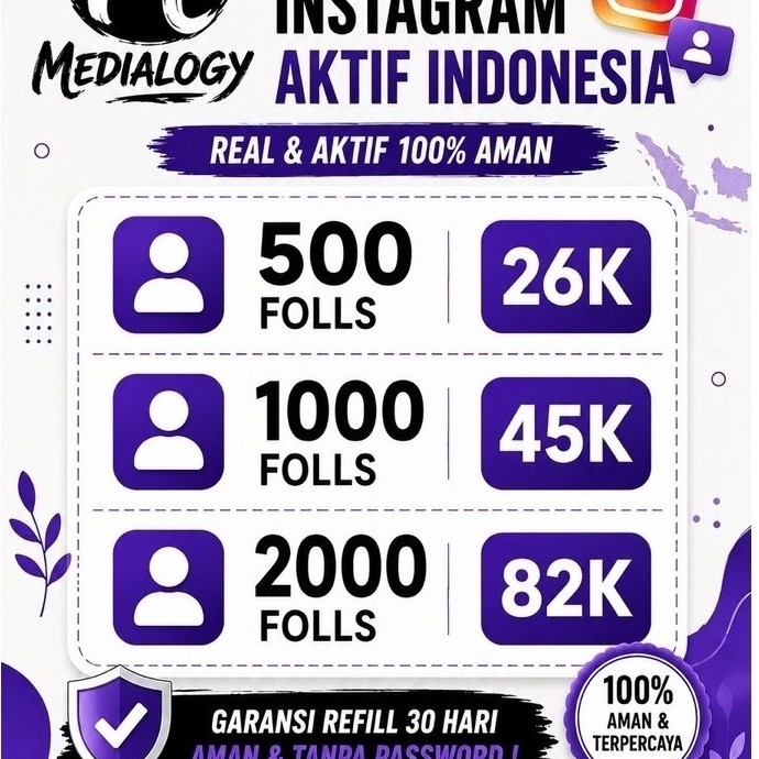 Followers Instagram Aktif Indonesia 500 Foll | Medialogy | Garansi Refill