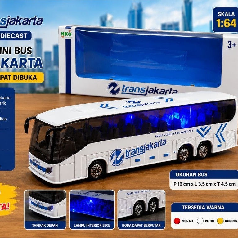 Miniatur Bus Transjakarta Diecast Mini Bus Koleksi Lampu