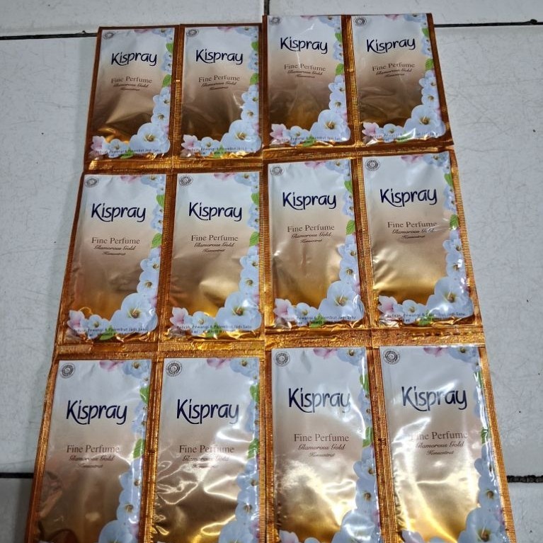 Kispray pewangi pelicin pelembut pakaian 1 renceng isi 6 sachet Gold