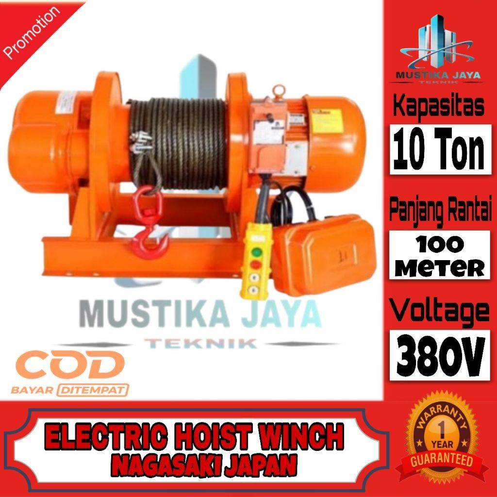Electric Hoist winch 10 Ton x 100 Meter 380V/3Phase NAGASAKI JAPAN