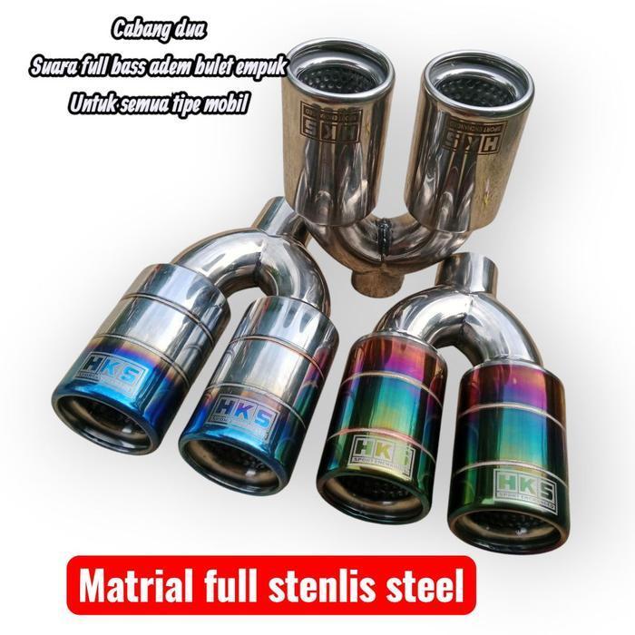 Knalpot Mobil Racing Hks Cabang Dua Suara Bass Untuk Semua Jenis Mobil Full Stenlis Sporty Original 
