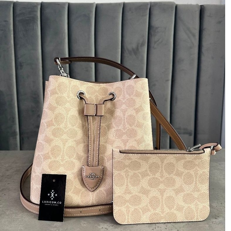COACH Rowan Bucket Signature Canvas Taupe