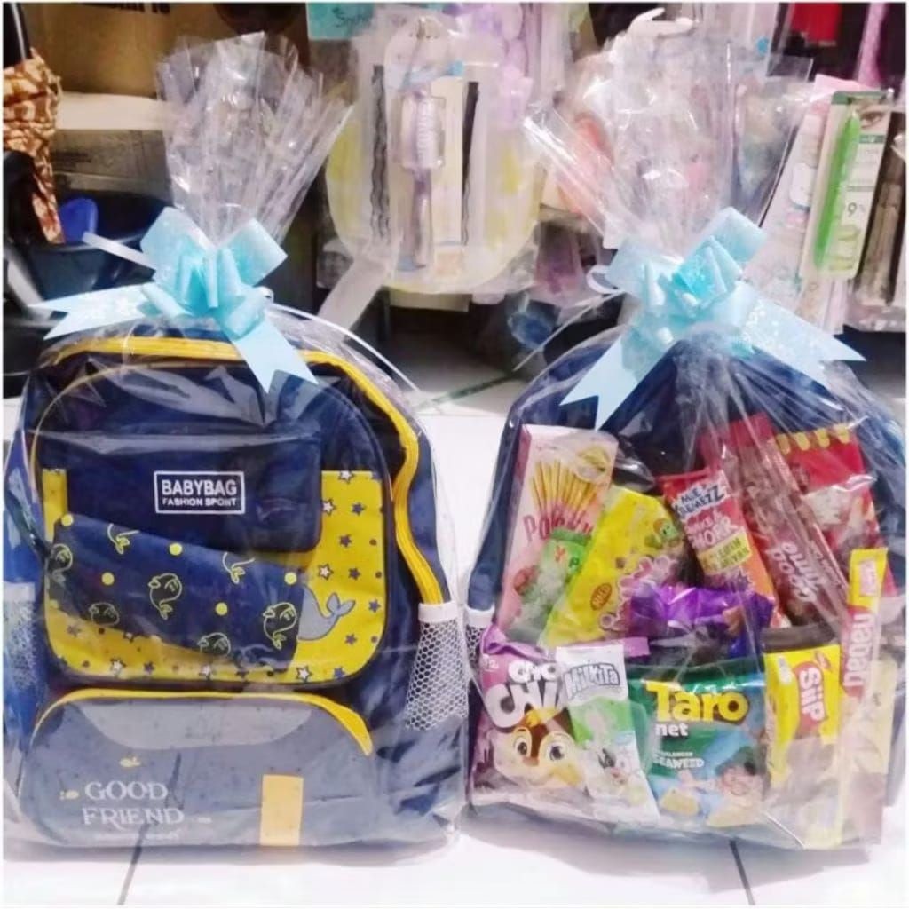 PAKET SOUVENIR SNACK + TAS RANSEL SEKOLAH ANAK SD/PARCEL SNACK + TAS/GOODIEBAG ANAK/PAKET ULTAH ANAK