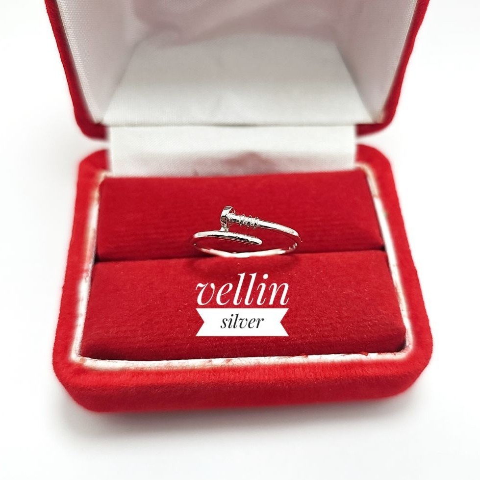Cincin Perak Model Paku 925 Lapis Emas Putih