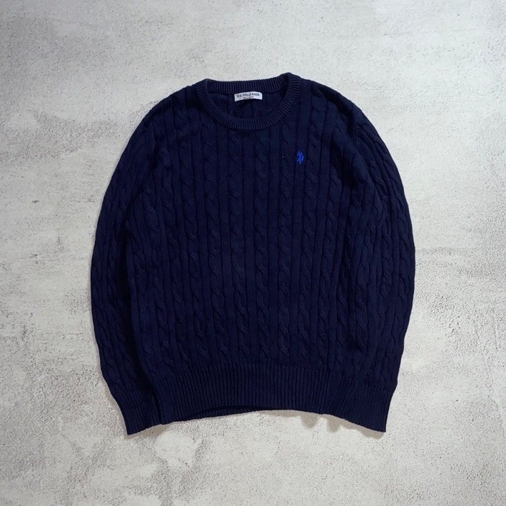 Cable Knit Uspa Polo Navy