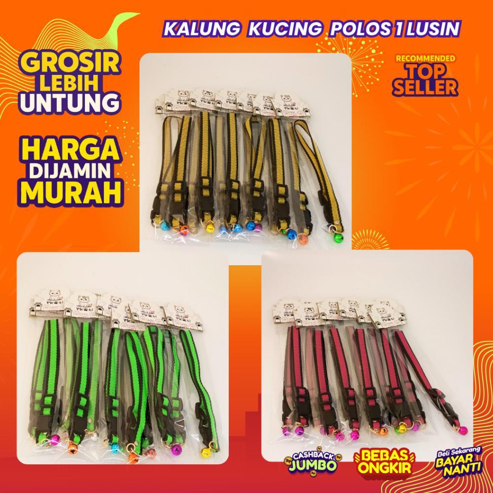 [12 PCS GROSIR] Kalung Kucing / Anjing Motif Polos Murah dengan Lonceng - Bisa Grosir Harga Murah Ak
