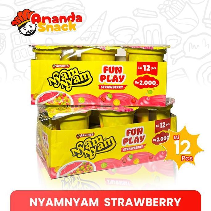 (Strawberry) NyamNyam Fun Play Strawberry 1 Pack isi 12 - Nyamnyam Snack Food