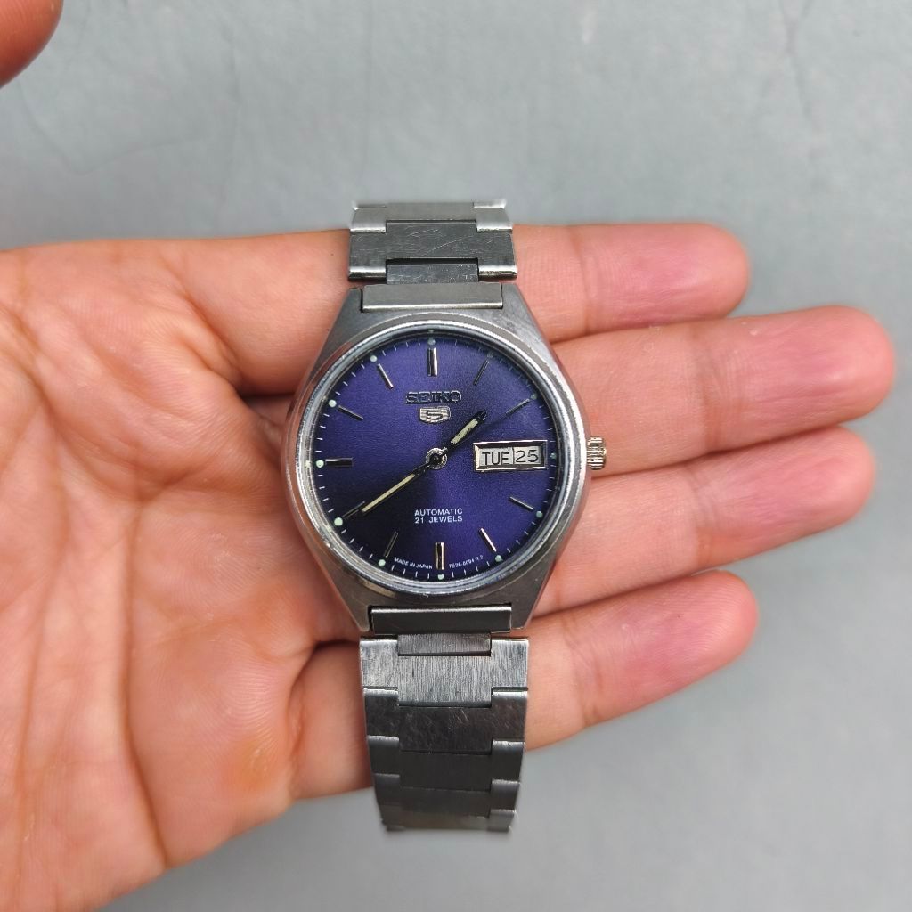 JAM TANGAN SEIKO 5 AUTOMATIC BLUE DIAL VINTAGE BEKAS SECOND