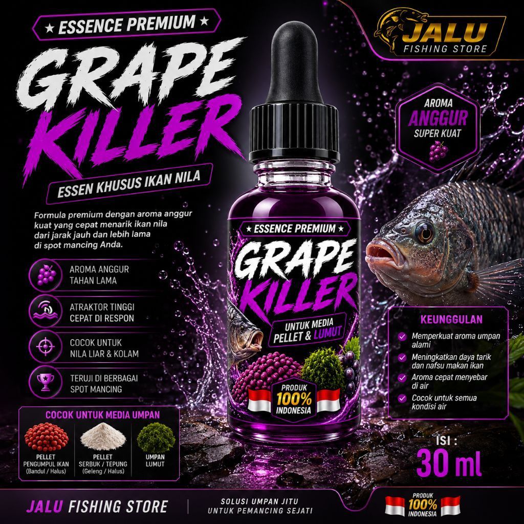 Grape Killer Essen Spesial Ikan Nila | Racikan Ampuh Mancing  Harian atau Lomba| per botol isi 15ml 
