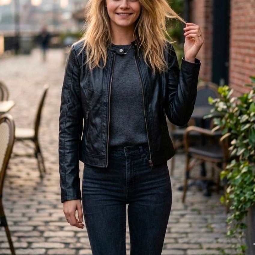 Papaya leather jacket second branded