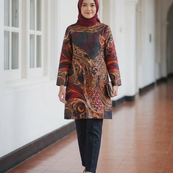 Batik Tunik Anisa Atasan Wanita Lapis Trikot Batik Solo Modern Nyaman Dipakai