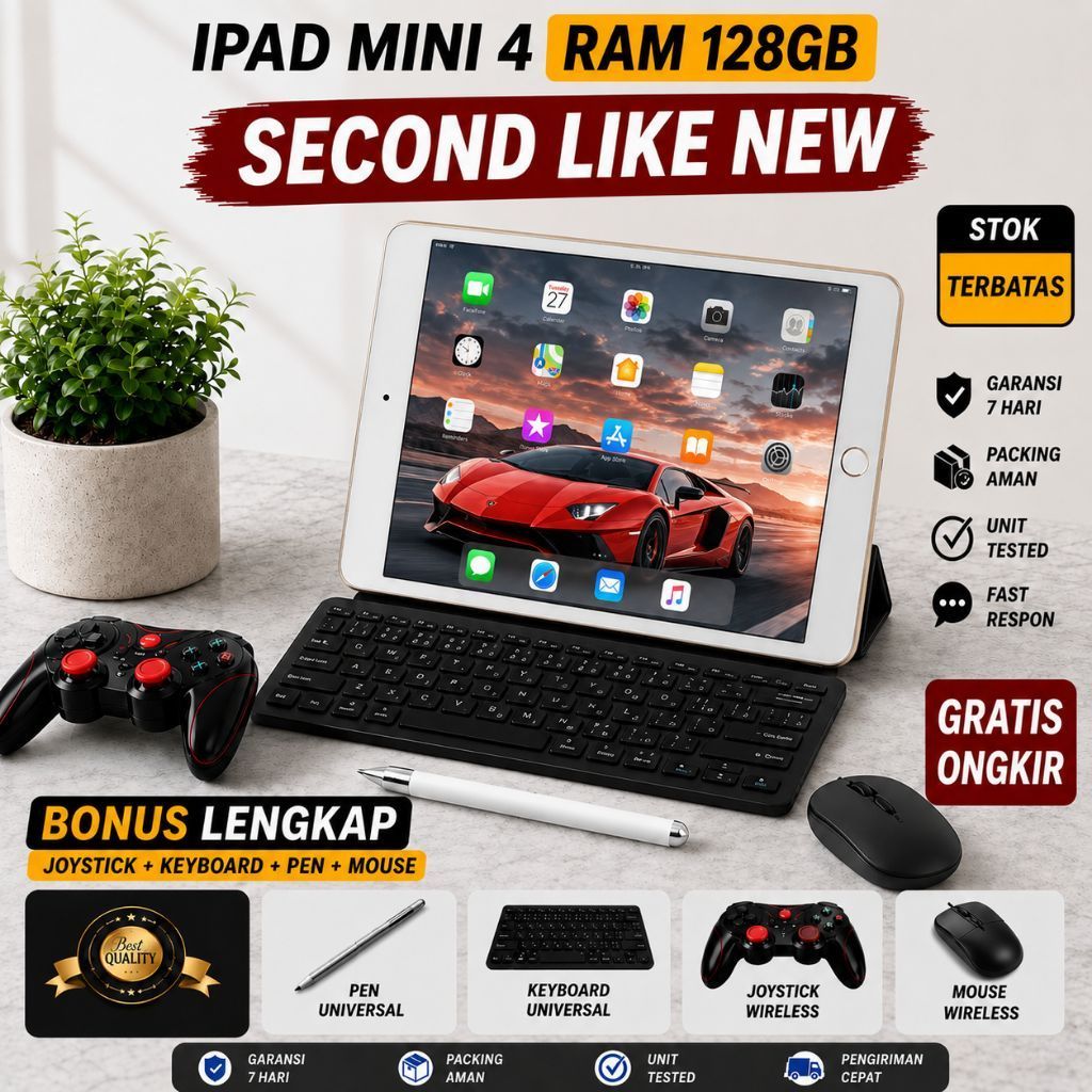 iPad Mini 4 128GB WiFi Cellular Second Bonus Keyboard Universal Pen dan Joystick