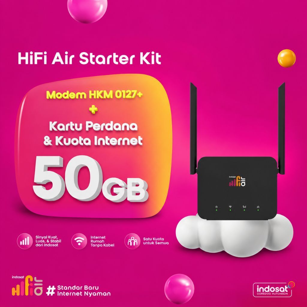 HiFi Air Starter Kit Modem HKM 0127+ Kartu Perdana & Kuota Internet 50GB