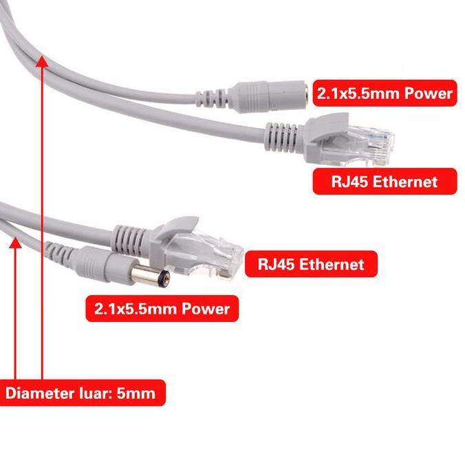 XIHANCAM Kabel LAN RJ45 Dan Kabel Power DC 12V 2 IN 1 Kabel LAN Power CCTV Extension 10 20 Meter