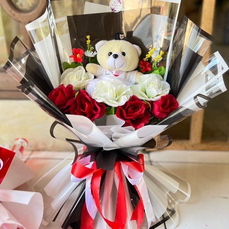 Buket boneka bouquet bear profesi bunga artificial termurah