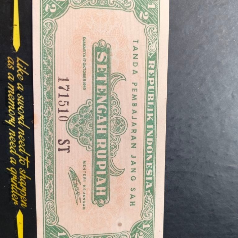 UANG KUNO SETENGAH RUPIAH SERI ORI TANDUK TAHUN 1945 LANGKA