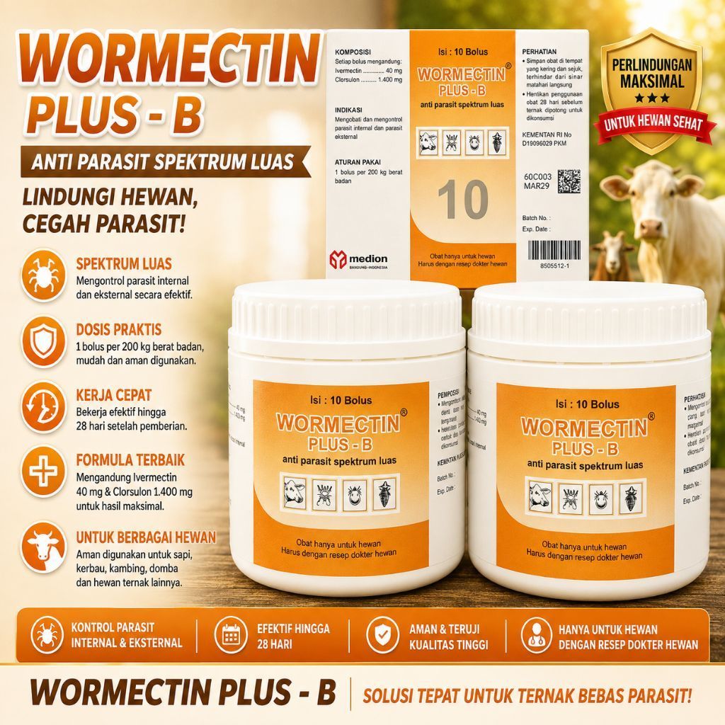 Wormectin Plus SATU BOLUS  Mengontrol Parasit Internal dan Parasit Eksternal