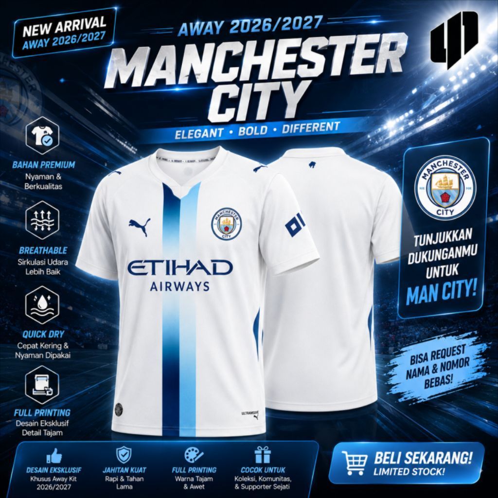 Jersey Manchester City Away 2026/2027 Putih - MANCHESTER CITY AWAY TERBARU 2027
