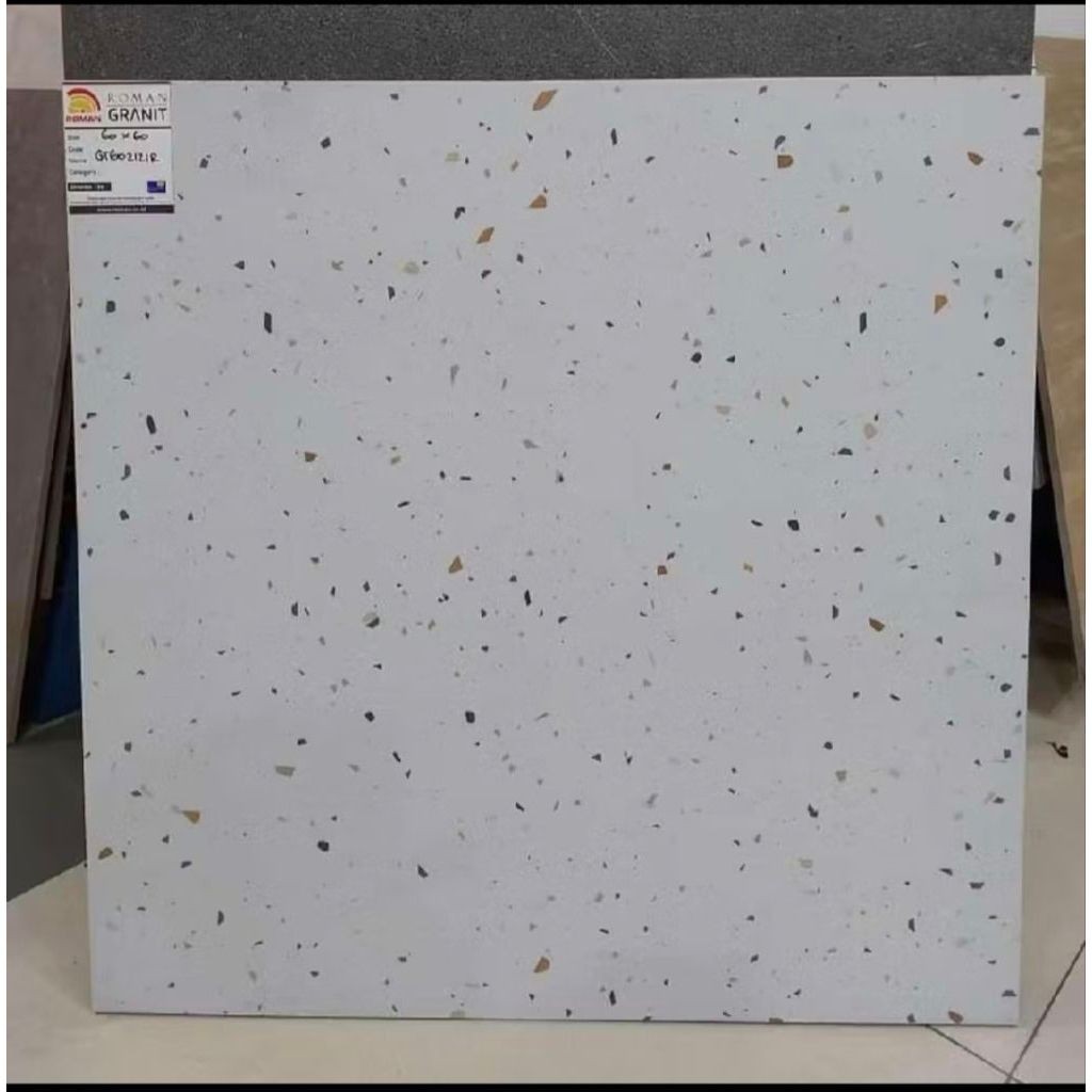 GRANIT / KERAMIK LANTAI 60X60 ROMAN  D’MELBOURNE WHITE | MOTIF TERAZZO GLOSSY M2