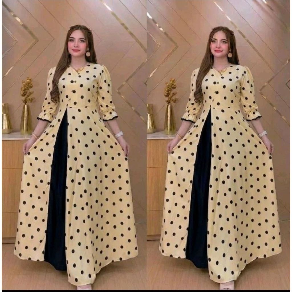 Gmis wanita Gunai polka katun rayon Ld -+110 PB -+137
