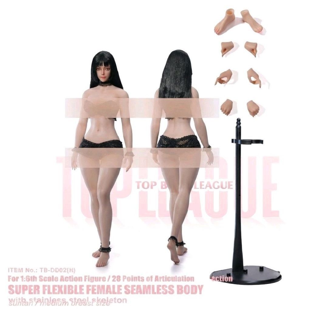 TBLeague 1/6 TB-DD02H / TB-DF02H Female Body Suntan Skin w/ Head Sculpt & Attached Feet Version
