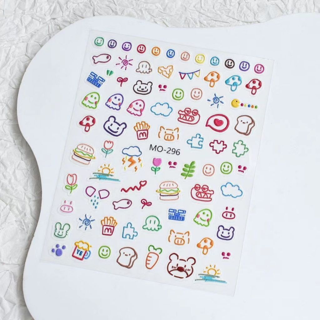 Stiker Kuku Cute Doodle Kartun Babi Kelinci Waterproof Nail Art DIY