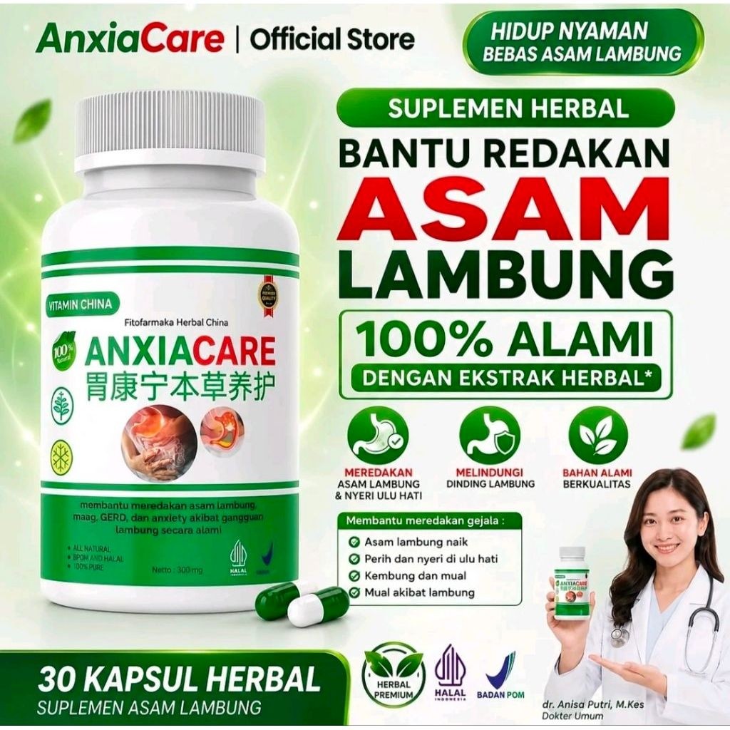 AnxiaCare - Obat Asam Lambung Kronis Herbal Vitamin Cina Pereda Gerd Maag Anxiety Dyspepsia Original