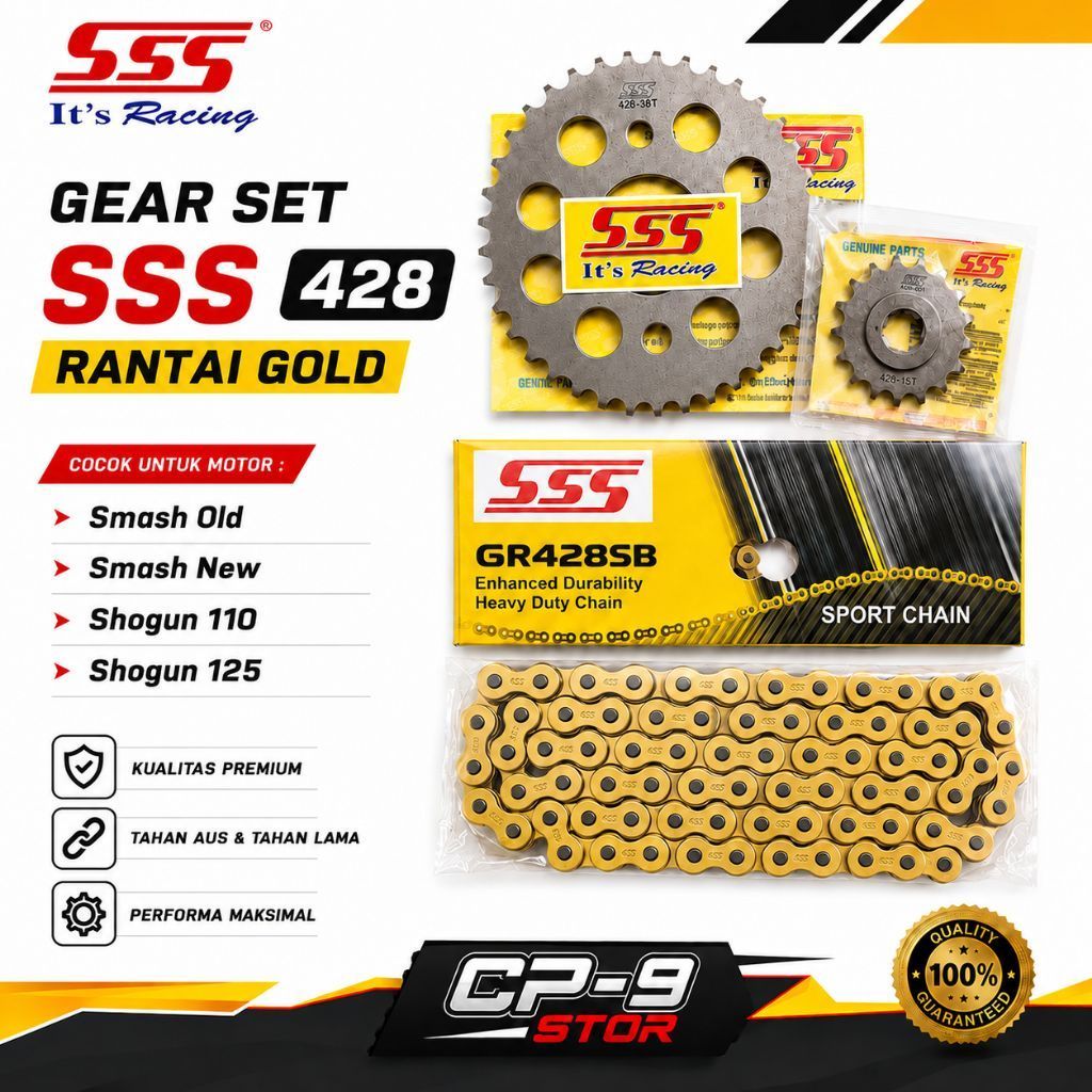gear gir set sss 428 rantai gold sss smash old/smash new/shogun 110/shogun 125 paket gir set sss suz