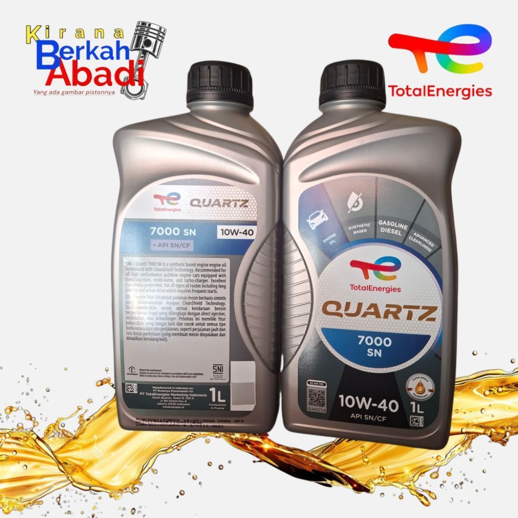 Quartz 7000 10W-40 Oli Mesin Mobil 1 Liter - Pelumas Sintetik, Teknologi CleanShield, Bersihkan Mesi