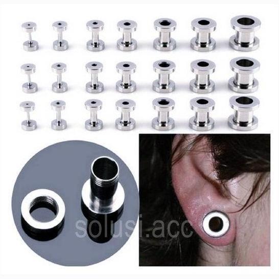 Piercing telinga pria warna silver / Anting plug piercing bahan titanium