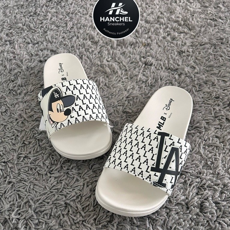 Sandal Slipper HANCHEL Sneakers MLB x Disney motif Mickey putih hitam wanita
