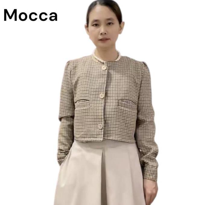 Atasan Blazer Wanita  187 Tweed Crop Top Outer Wanita Tweed Lengan Panjang Cardigan Casual