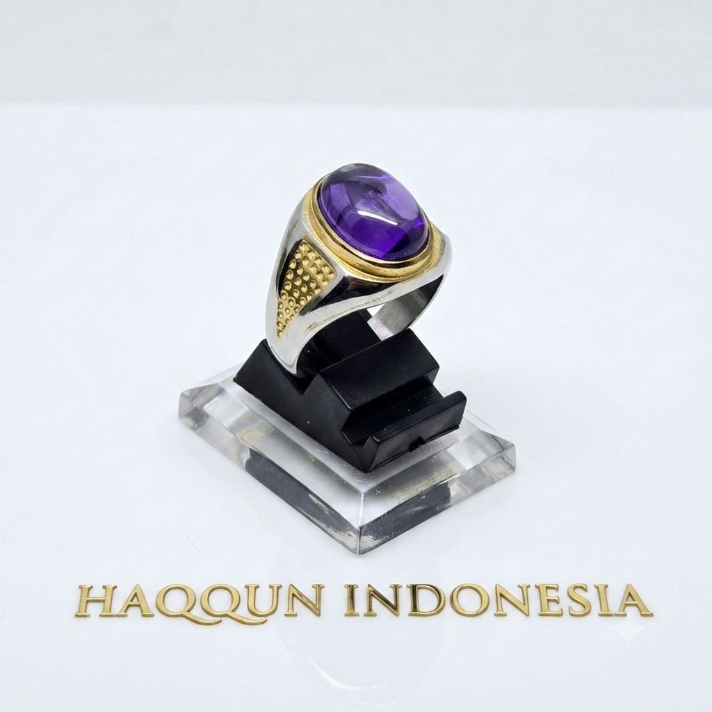 Cincin batu kecubung ungu ring titanium super mewah